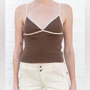 Brandy Melville brown Aurora lace tank top